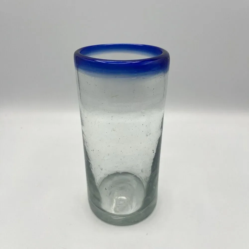 Hand Blown Cobalt Blue Rim Mexican Bubble Glass